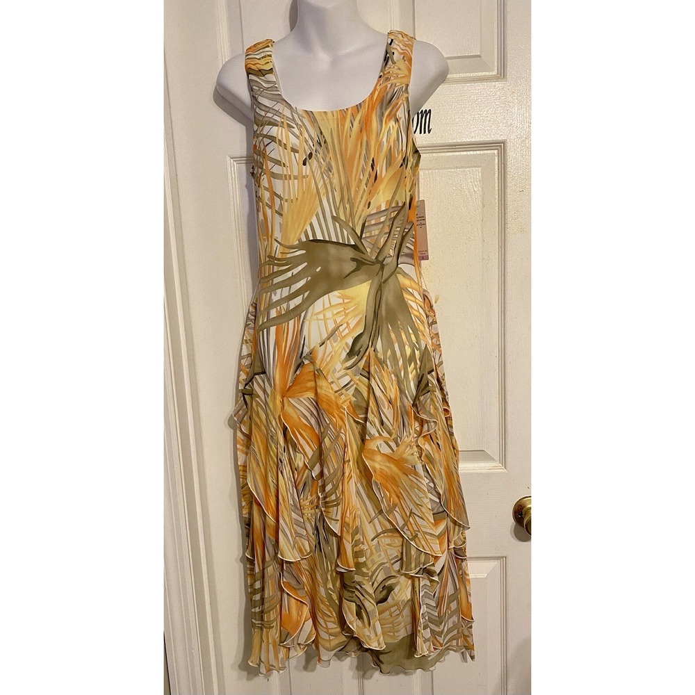 Robbie Bee NWT Sleeveless Ruffled Tie Waist Midi Dress 6 Peach Yellow Women’s
